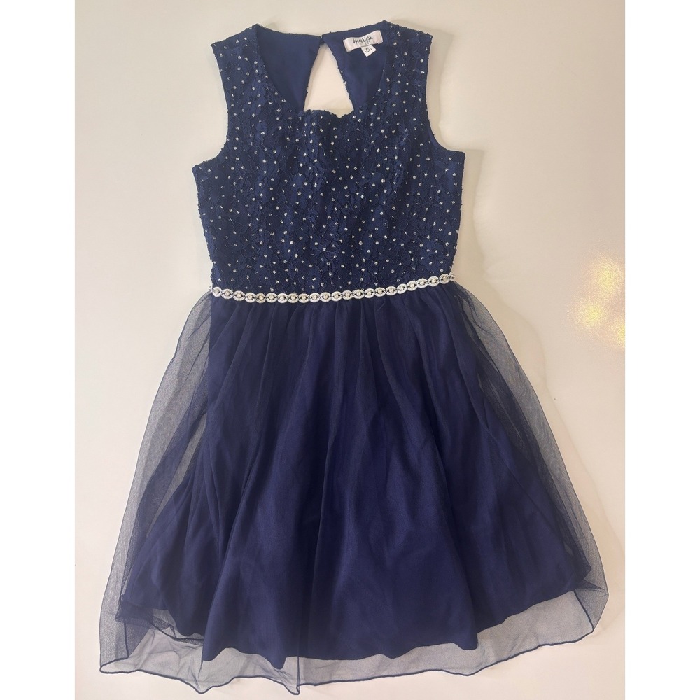 Speechless Kids Navy Blue Lace Tulle Glitter Party Dress Girls Sz 12 Formal NWOT